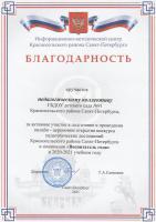 Благодарность - Воспитатель года 2020-2021
