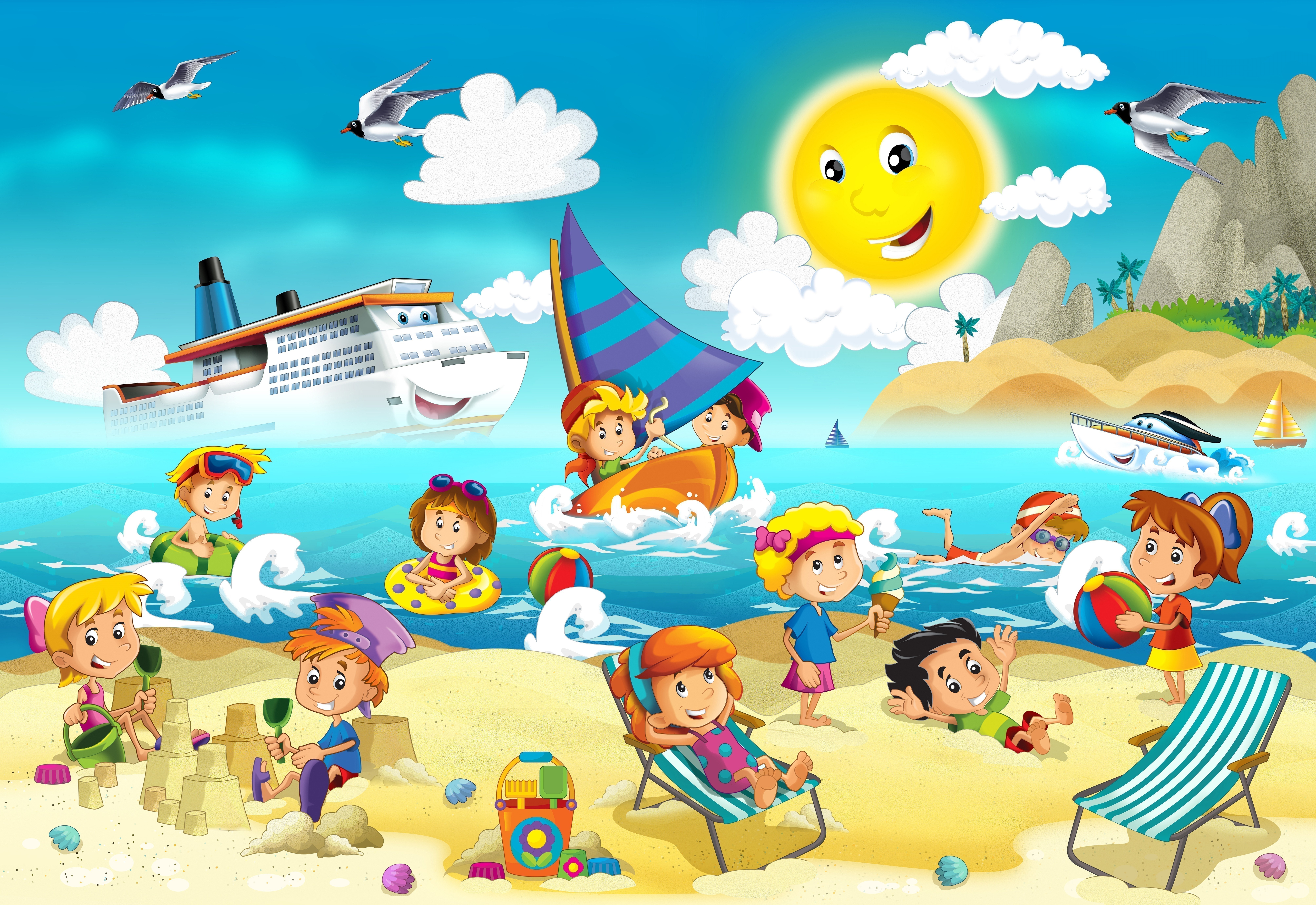kids playing at the beach WW 61940809